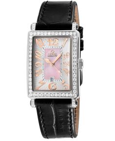 Женские мини-часы Avenue of Americas, швейцарские кварцевые часы с бриллиантами, черный итальянский кожаный ремешок, 32 x 25 мм Gevril, серебро