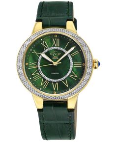 Женские швейцарские кварцевые часы Astor II с бриллиантами и зеленым кожаным ремешком ручной работы, 38 мм GV2 by Gevril, серебро