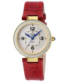 Женские часы Piemonte со швейцарским кварцем и бриллиантами, красный итальянский кожаный ремешок, 36 мм GV2 by Gevril, золотой