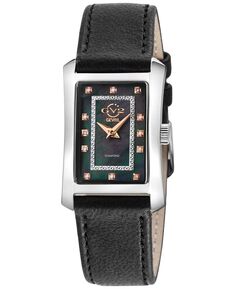 Женские часы Luino из швейцарского кварца с бриллиантами, черный итальянский кожаный ремешок ручной работы, 23 мм x 29 мм GV2 by Gevril, серебро