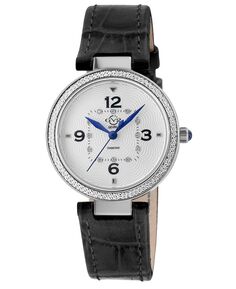 Женские часы Piemonte со швейцарским кварцем и бриллиантами, черный итальянский кожаный ремешок, 36 мм GV2 by Gevril, серебро