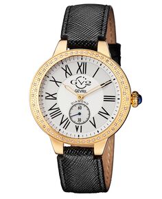 Женские швейцарские кварцевые часы Astor с бриллиантами и черным ремешком из натуральной кожи, 40 мм GV2 by Gevril, серебро