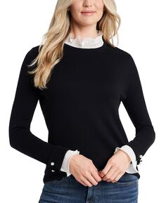 Женский свитер контрастного цвета с украшением CeCe