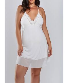 Cecily Elegant Plus Size Белая сорочка из кружева и сетки iCollection, белый