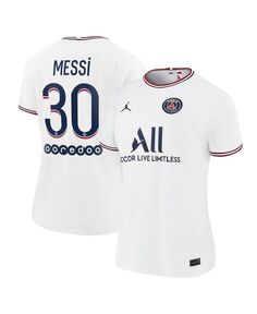 Женская марка Lionel Messi White Paris Saint-Germain 2021/22 Четвертая реплика Джерси Jordan, белый