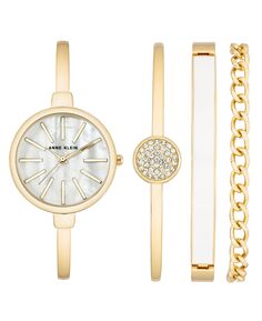 Женские модные часы из золотистого сплава с браслетом, 41 мм, набор из 4 предметов Anne Klein, золотой
