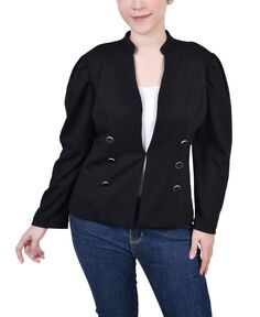 Куртка из понте Petite с длинными рукавами и пышными рукавами NY Collection, черный