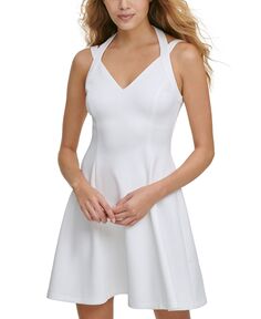 Женское платье без рукавов с тиснением и расклешенным силуэтом Scuba GUESS, белый