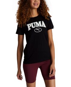Женская хлопковая футболка с круглым вырезом и рисунком Squad Puma, черный
