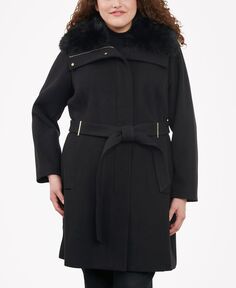 Женское пальто больших размеров на молнии с воротником из искусственного меха и поясом Michael Kors, черный