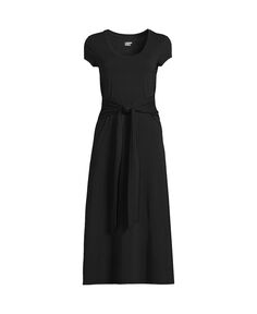 Женское легкое хлопковое модальное платье миди с завязками на талии для женщин миниатюрного размера Lands&apos; End, черный