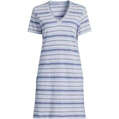 Женское платье-футболка длиной выше колена с короткими рукавами и V-образным вырезом для женщин Petite Slub Lands&apos; End