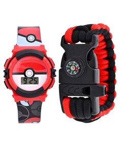 Детские часы унисекс Pokemon Poke Ball с черным силиконовым ремешком, набор 38 мм Accutime, черный