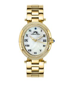 Женские часы с овальным браслетом из нержавеющей стали и кристаллами Южного моря 106BSSO Porsamo Bleu, золотой