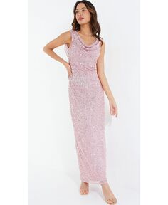 Женское розовое вечернее платье с воротником-хомутом и пайетками QUIZ, розовый