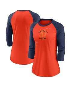 Женская оранжево-темно-синяя футболка Detroit Tigers Next Up Tri-Blend реглан с рукавами 3/4 Nike