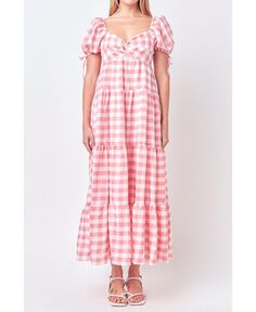 Женское клетчатое платье с узлом English Factory, розовый