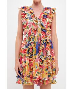 Женское мини-платье из шифона с рюшами в стиле мульти-поп с цветочным принтом endless rose