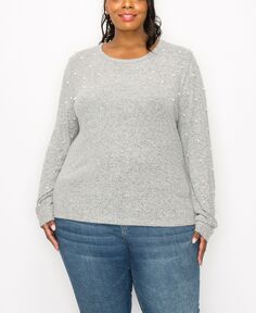Пуловер больших размеров с длинными рукавами и искусственным жемчугом COIN 1804