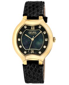 Женские часы Lugano швейцарские кварцевые черные кожаные 35 мм Gevril, золотой