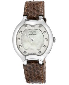 Женские часы Lugano швейцарские кварцевые коричневые кожаные 35 мм Gevril, серебро