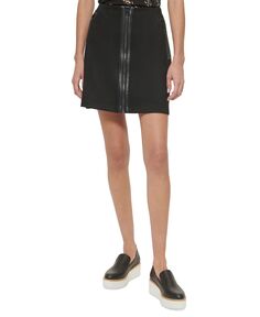 Женская мини-юбка с отделкой из искусственной кожи на молнии спереди DKNY, черный