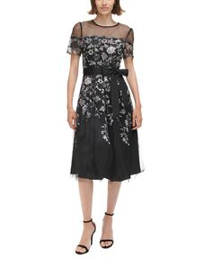 Женское сетчатое платье с иллюзионным вырезом и вышивкой Eliza J, черный