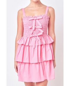 Женское многоярусное мини-платье с рюшами и завязками English Factory, розовый