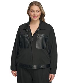 Куртка больших размеров с отделкой из искусственной кожи и длинными рукавами Calvin Klein, черный