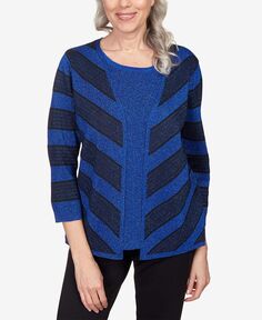 Классический женский свитер «два в одном» в полоску с шевронной полоской Alfred Dunner, синий