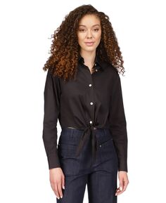 Женская хлопковая рубашка на пуговицах из поплина с завязкой спереди, стандартные и миниатюрные размеры Michael Kors, черный