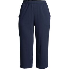 Женские спортивные трикотажные джинсовые брюки-капри с высокой посадкой и эластичной резинкой на талии Lands&apos; End