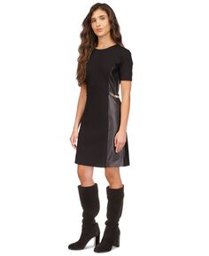 Женское платье-цепочка из искусственной кожи, смешанная техника, стандартного и миниатюрного размера Michael Kors, черный