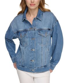 Женская хлопковая джинсовая куртка оверсайз с длинными рукавами DKNY Jeans