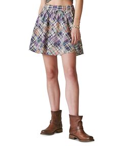 Женская хлопковая мини-юбка в стиле пэчворк без застежки Lucky Brand