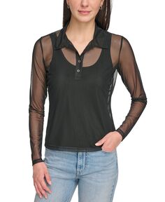 Женская прозрачная рубашка с сетчатым воротником DKNY Jeans, черный