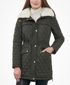Женское стеганое пальто для миниатюрных размеров с воротником из искусственного меха Michael Kors