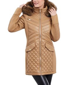 Женское стеганое пальто с отделкой из искусственного меха с капюшоном Michael Kors