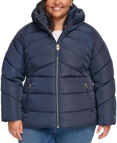 Женское пуховое пальто больших размеров с капюшоном Tommy Hilfiger, темно-синий