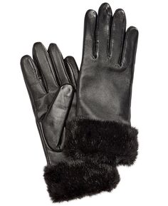 Технические кожаные перчатки с манжетами из искусственного меха Charter Club, черный