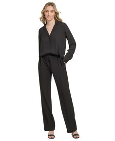 Женская блузка с v-образным вырезом и пуговицами спереди Calvin Klein, черный