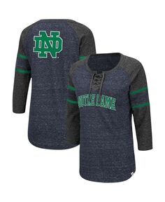 Женская темно-серая футболка Notre Dame Fighting Irish Scienta Pasadena реглан с рукавами 3/4 на шнуровке Colosseum