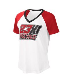 Женская бело-красная футболка 23XI Racing Overtime с v-образным вырезом G-III 4Her by Carl Banks