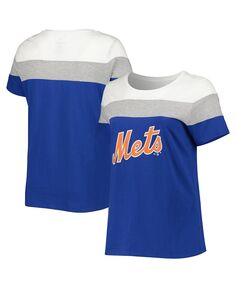 Женская белая футболка с цветными блоками Royal New York Mets больших размеров Profile