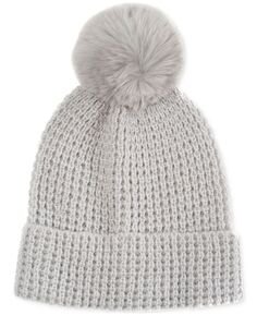Женская шапка вафельной вязки из искусственного меха с помпонами Style &amp; Co, серый