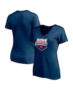 Женская футболка с v-образным вырезом и фирменным логотипом темно-синего цвета США для плавания Core Primary Logo Fanatics, темно-синий