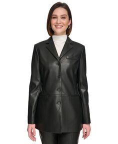 Женский пиджак из искусственной кожи на четырех пуговицах Calvin Klein, черный