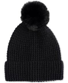 Женская шапка вафельной вязки из искусственного меха с помпонами Style &amp; Co, черный