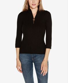 Женский свитер в рубчик с молнией на четверть Black Label Belldini, черный