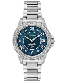 Женские часы с бриллиантовым акцентом и морской звездой, браслет из нержавеющей стали, 32 мм, 96R215 Bulova